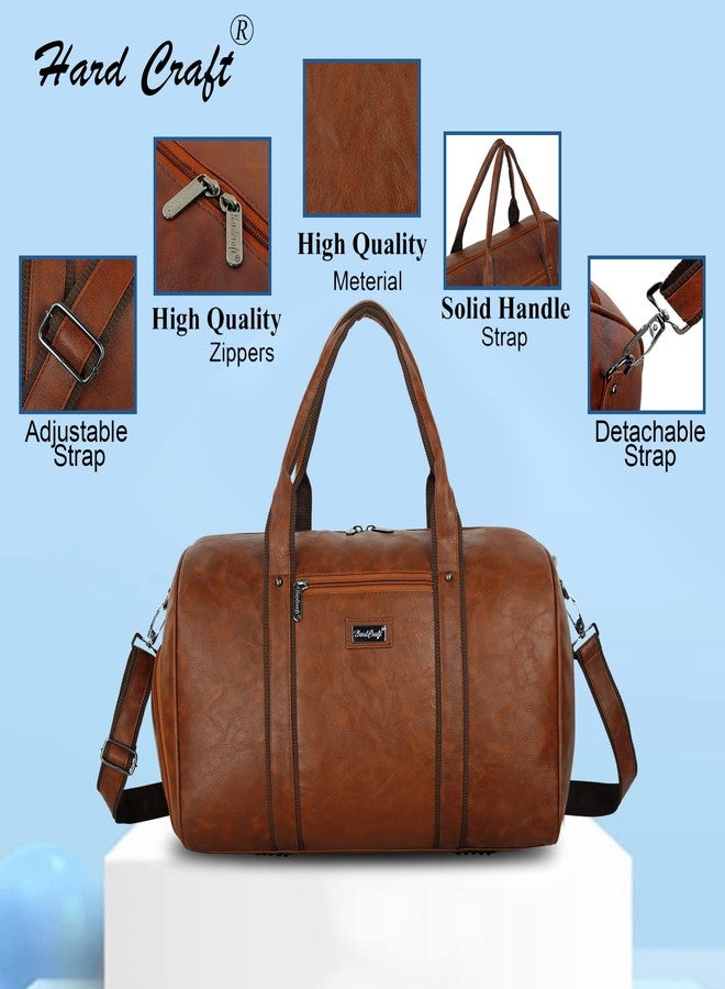 Hard Craft Square Textured PU Leather Stylish Duffle Bags Cabin Size Airline Friendly 35L Luxury Medium Size Travel Duffel Bag for Men and Women Rust (Rust) - Image 2